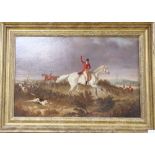 English School, late 19th century, oil on canvas, Fox hunting scene, 29 x 45cm