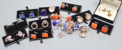 Three pairs of white metal figural cufflinks and eighteen pairs of white metal and stone/glass