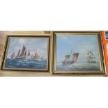 Max Parsons, two oils on board, Ships at sail, both signed, 24 x 29.5cm
