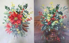 Albert Williams (1922-2010), Christmas floral arrangements, signed monogram, a pair, oil on canvas