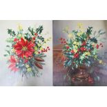 Albert Williams (1922-2010), Christmas floral arrangements, signed monogram, a pair, oil on canvas