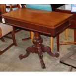 A Victorian rectangular mahogany folding tea table, W.95cm, D.46cm, H.73cm