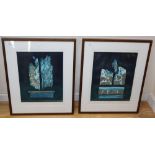 Brenda Hartill, collograph with silver leaf, 'Silver Meltdown I', 6/50 and 'Silver Meltdown II', 5/