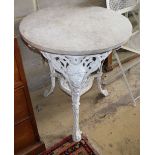 A Victorian painted cast iron circular marble top table, W.66cm, H.74cm