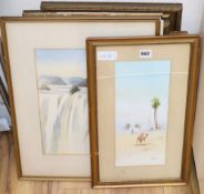 Four watercolours by W.S. Hatton, two watercolours of Victoria Falls by F. Lawson, one unframed