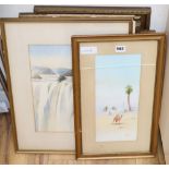 Four watercolours by W.S. Hatton, two watercolours of Victoria Falls by F. Lawson, one unframed