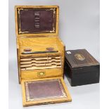 A 19th century stationery box, 27 x 27cm and a brass bound jewellery box