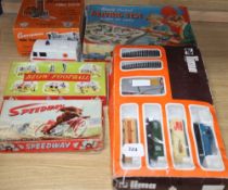 Mixed games and toys including 'Conveyancer Fork truck' and 'speeding racing game'