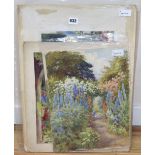 A collection of unframed watercolours, including Howard Neville Walford (1864-1950), garden