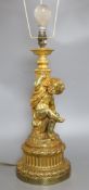 A gilt plaster 'cherub' table lamp