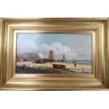 John James Wilson (1818-1875), Low tide, Folkestone, signed, oil on canvas, 24cm x 44cm