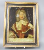 An 18th century reverse painting on glass of George II