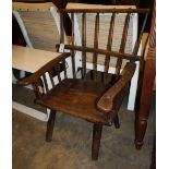 A 19th century Welsh primitive ash and elm armchair, W.63cm, D.50cm, H.88cm