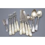 A quantity of silver cutlery, including four mother of pearl handled fruit knives and forks and