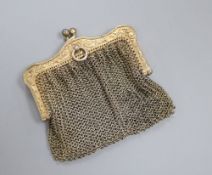 A late Victorian sterling silver double wire mesh purse, with engraved clasp, 87 grams