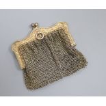 A late Victorian sterling silver double wire mesh purse, with engraved clasp, 87 grams