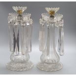 A pair of Victorian cut glass lustres, overall height 33cm