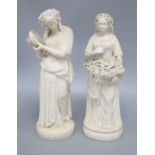 Two 19th century parian figures of maidens, tallest 33cm