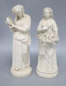 Two 19th century parian figures of maidens, tallest 33cm