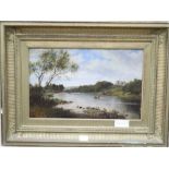 James Richard Marquis (fl.1862), oil on board, River scene with rowing boat, 24 x 39cm