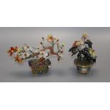 Two Chinese hardstone and cloisonne trees, tallest 14cm