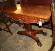 A Victorian mahogany folding card table, W.91cm, D.44cm, H.72cm