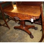 A Victorian mahogany folding card table, W.91cm, D.44cm, H.72cm