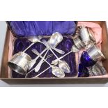 Small silver: three cruets, spoons and cased coffee spoons, 397 grams gross