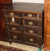 An early 18th century oak four drawer chest, W.84cm, D.55cm, H.90cm