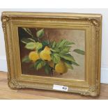 An Edwardian oil on canvas, still life of pears, 25 x 32cm