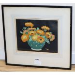 John Hall Thorpe (1874-1947) woodblock print, Marigolds, signed in pencil, gallery label verso, 24 x