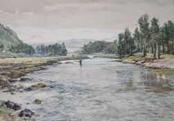 Samuel John Lamorna Birch (1869-1955), Salmon fishing on the River Dee, signed and dated 1943,