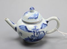 A Chinese blue and white miniature teapot, Kangxi period, height 7.5cm