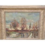Early 20th century Continental School, impressionistic oil on board, Figures in a landscape, 24 x