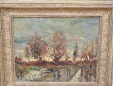 Early 20th century Continental School, impressionistic oil on board, Figures in a landscape, 24 x