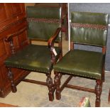 A set of six 1920's Jacobean revival carved oak dining chairs (two with arms)