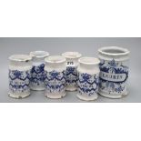 Five various Delft drug jars and another larger, tallest 16cm