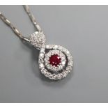 A diamond and ruby 18ct white gold pendant