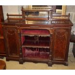 A Aesthetic movement Thuya wood dwarf breakfront bookcase cupboard, W.152cm, D.39cm, H.128cm