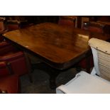 An early Victorian tilt top rectangular dining table, W154cm, D.108cm, H.73cm