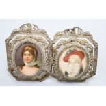 A painted Paris porcelain plaque and a miniature on ivory, both framed