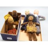 Two Nora Welling sailor dolls and three black dolls, tallest 22cm
