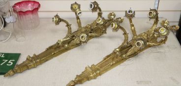 A pair of gilt metal five branch wall lights, length 98cm