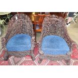 Two 19th century Anglo-Indian carved hardwood chairs, W.80cm, D.66cm, H.88cm