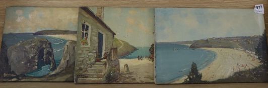 Godwin Bennett (1888-1950), three Cornish scenes, oil on canvas, including Carbis Bay, Port
