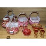 Four Victorian glass baskets and assorted glassware, tallest 18cm