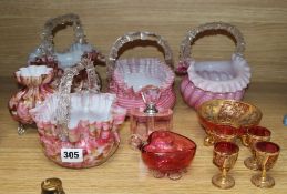 Four Victorian glass baskets and assorted glassware, tallest 18cm