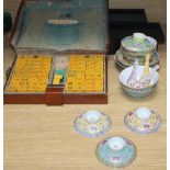 A Mahjong set together with Chinese ceramics