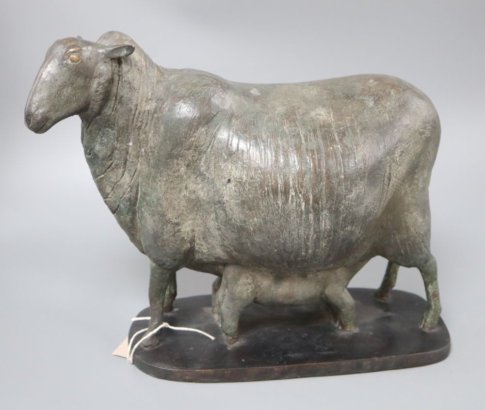 Attributed to Geraldine Knight (1933-2008), bronze, 'Ewe and lamb' unsigned, paper label numbered