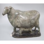 Attributed to Geraldine Knight (1933-2008), bronze, 'Ewe and lamb' unsigned, paper label numbered